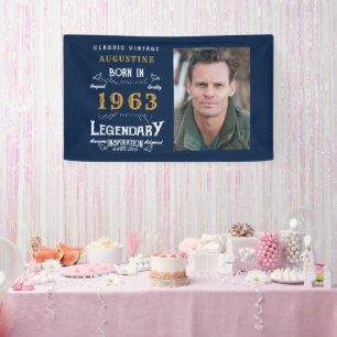 60th Birthday Born 1963 Legend Blue Gold Photo Banner