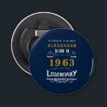 60th Birthday Born 1963 Legend Blue Gold Retro Bottle Opener<br><div class="desc">Vintage design bottle opener. Add the name and year creating a unique birthday celebration item. Team this up with the matching gifts,  party accessories,  and clothing available in our store www.zazzle.com/store/thecelebrationstore</div>