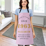 60th Birthday Born 1963 Pink Grey Lady's Apron<br><div class="desc">Celebrate a 60th birthday with this stunning pink and grey apron! Customise this one-of-a-kind apron with your own personal touch by adding the name, age, favourite quote, or whatever you want! It makes the perfect personalised gift for your loved one. Whether they are an amateur chef or just want to...</div>