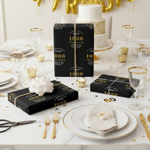 60th Birthday born 1966 Add Name Black Gold Wrapping Paper Sheet