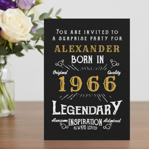 60th Birthday Born 1966 Black Gold Retro Vintage Invitation