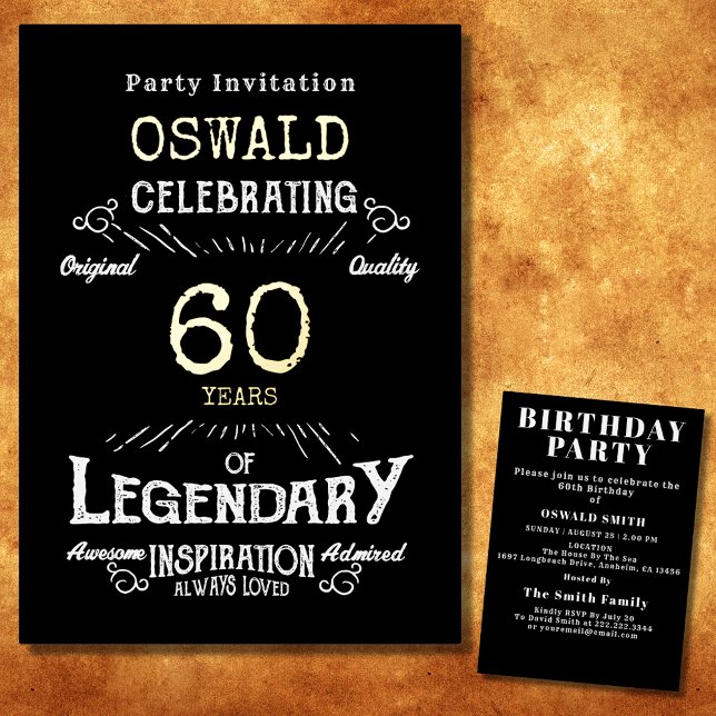 60th Birthday Born Legendary Black Gold Retro (For those celebrating their 60th birthday we have the ideal birthday party invitation)