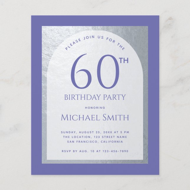 60th Birthday Budget Violet Faux Silver Invitation (Front)