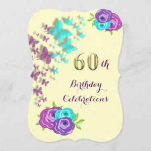 60th Birthday Butterflies and Flowers Invitation
