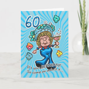 60th Birthday Card - Fun Lady With Glass Of Wine