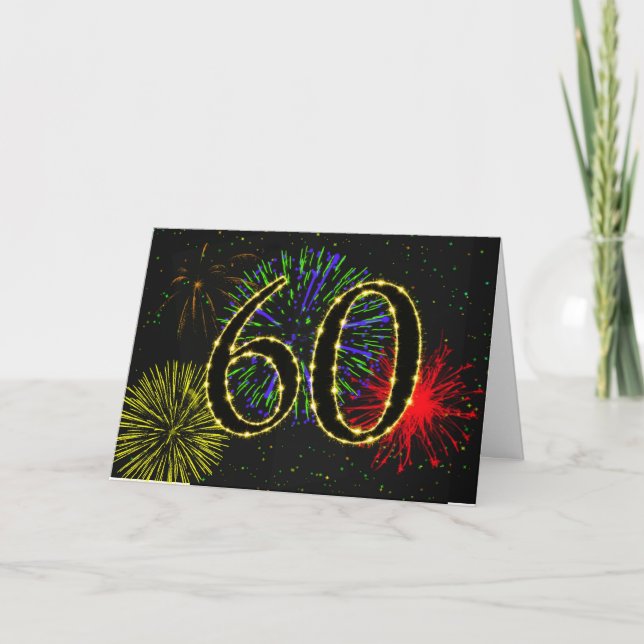 60th Birthday card with fireworks (Front)