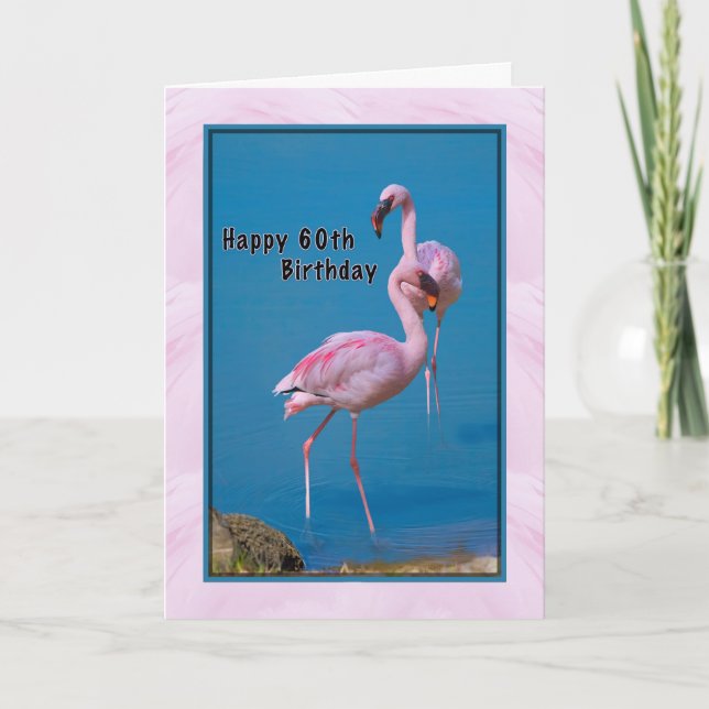 60th Birthday Card with Pink Flamingo (Front)