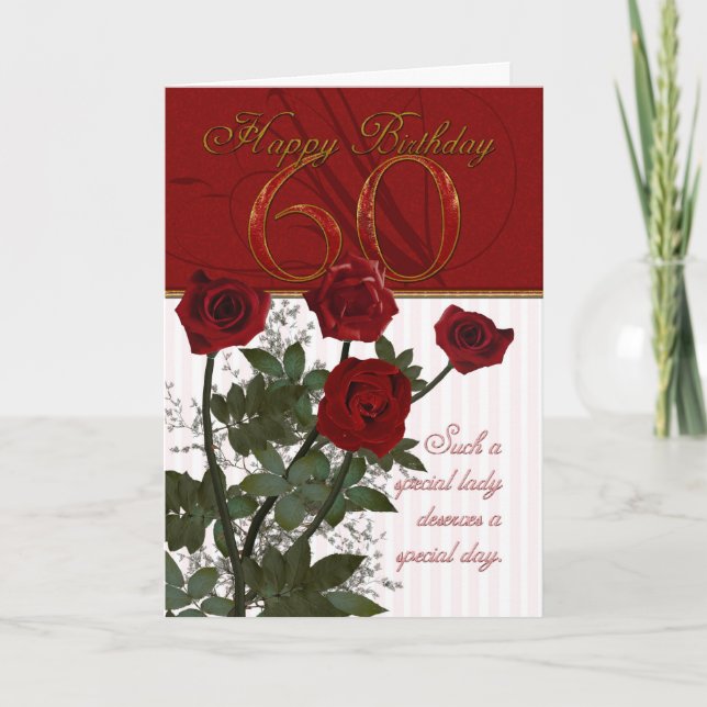 60th Birthday Card With Roses (Front)