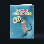 60th Birthday card with siamese cats<br><div class="desc">A playful siamese cat chasing balloons.  A great way for a cat lover to send a birthday card.</div>
