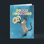 60th Birthday card with siamese cats<br><div class="desc">A playful siamese cat chasing balloons.  A great way for a cat lover to send a birthday card.</div>