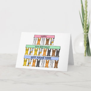 60th Birthday Cartoon Cats to Customise Card