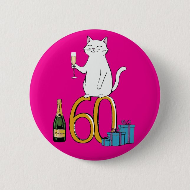 60th birthday cat celebration 60 years sixty 6 cm round badge (Front)