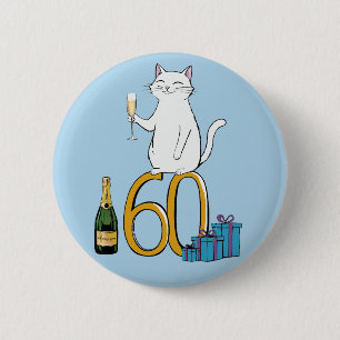 60th birthday cat celebration 60 years sixty 6 cm round badge