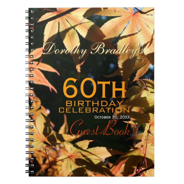 60th Birthday Celebration Autumn Custom Guest Book (Front)