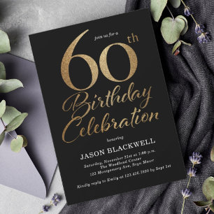 60th Birthday Celebration Black & Gold Invitation