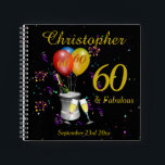 60th Birthday Celebration Black Party Guest Notebook<br><div class="desc">A stylish 60th birthday party guest book, with sparkling wine bucket glasses , age balloons and confetti all on a black background with gold coloured text. This fabulous birthday guest book makes a fabulous gift or party memento. Perfect for milestone birthdays such as 40th, 50th 60th 70th 80th 90th and...</div>