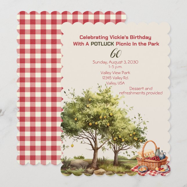 60th Birthday Celebration Picnic In the Park Invitation (Front/Back)