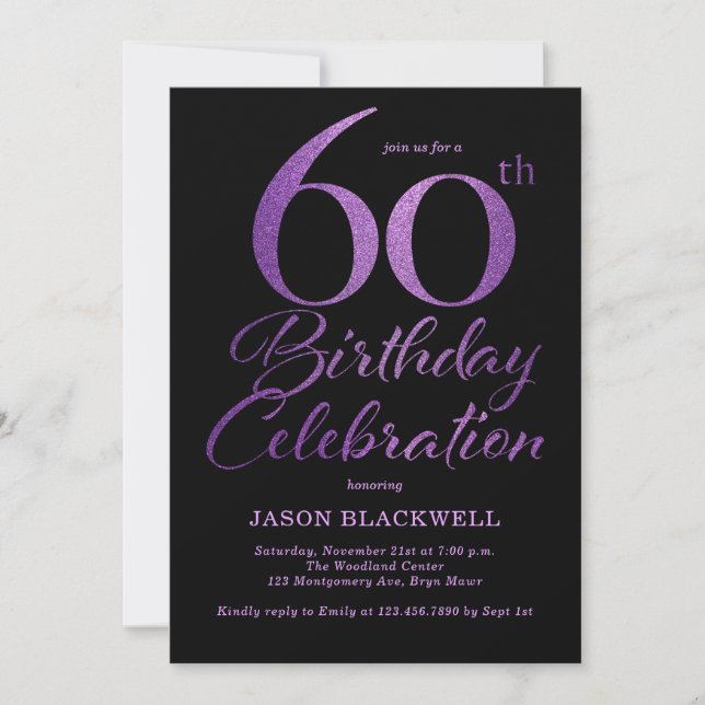 60th Birthday Celebration Purple Invitation (Front)