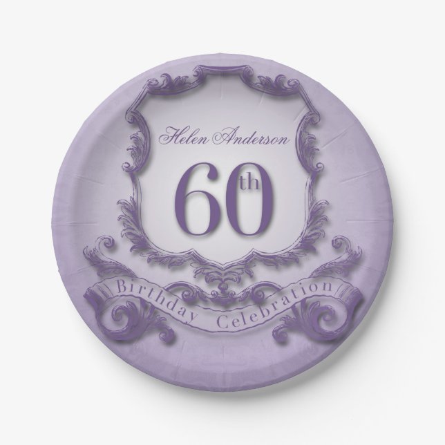 60th Birthday Celebration Vintage Frame Paper Plate (Front)