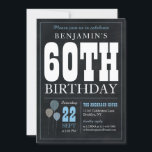 60th Birthday Chalkboard Blue Balloon Rustic Chic Invitation<br><div class="desc">Rustic Vintage Chalkboard White Blue Balloon 60th Birthday Party Invitation</div>