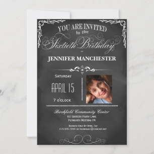 60th Birthday Chalkboard Typography Party Invite