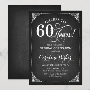 60th Birthday - Chalkboard White Invitation