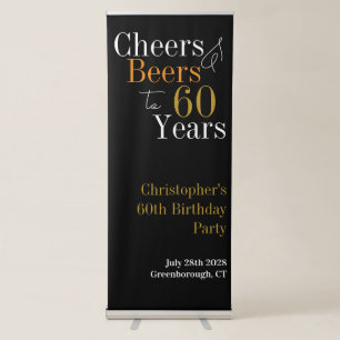 60th Birthday Cheers and Beers Party Retractable Banner