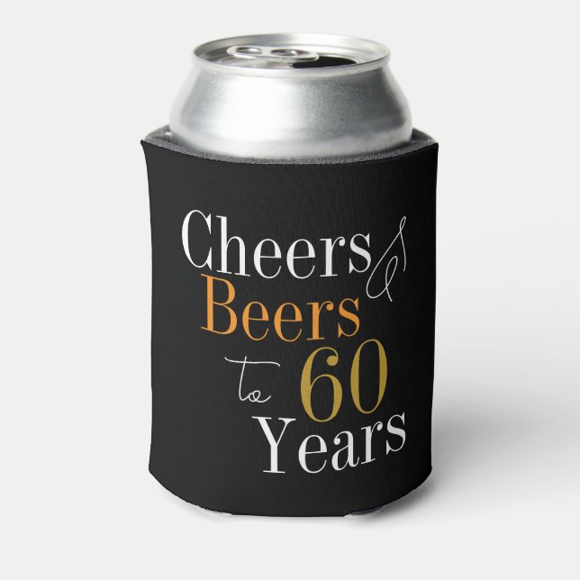 60th Birthday Cheers Beers Black Gold Party Favour Can Cooler (Can Back)