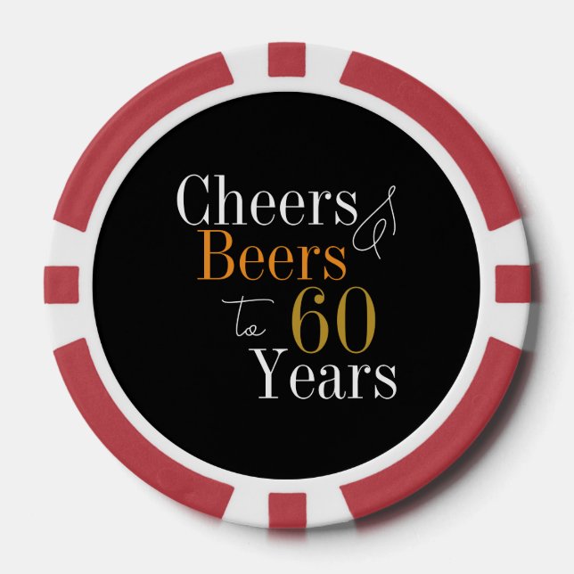 60th Birthday Cheers Beers Black Gold Party Poker Chips (Front)