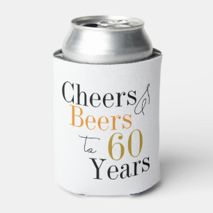 60th Birthday Cheers Beers Minimal Party Favour Can Cooler