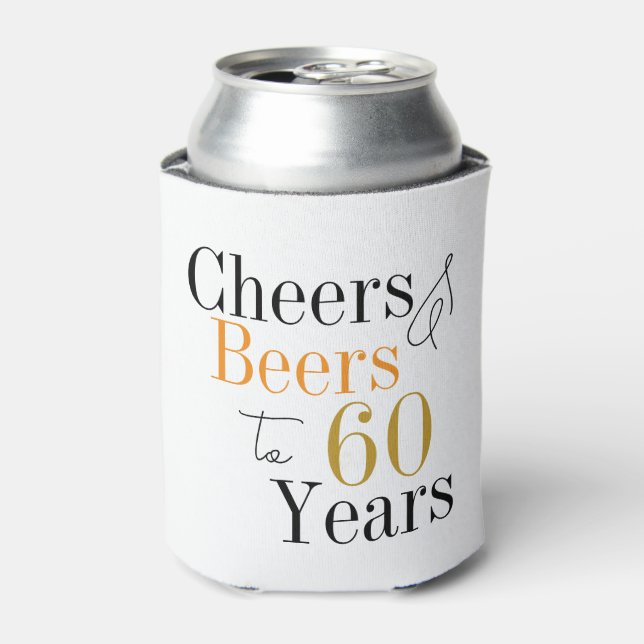 60th Birthday Cheers Beers Minimal Party Favour Can Cooler (Can Front)
