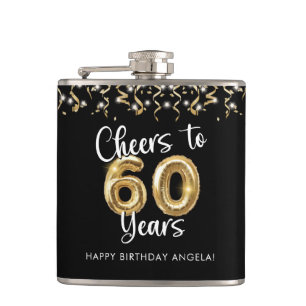 60th Birthday Cheers to 60 Years Black Gold Hip Flask