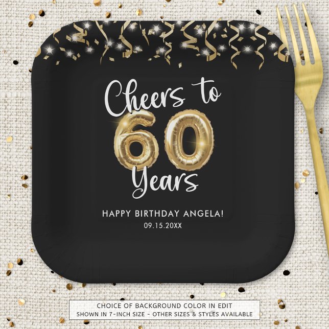60th Birthday Cheers to 60 Years Custom Colour Paper Plate (Creator Uploaded)