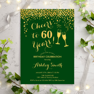 60th Birthday - Cheers To 60 Years Gold Green Invitation