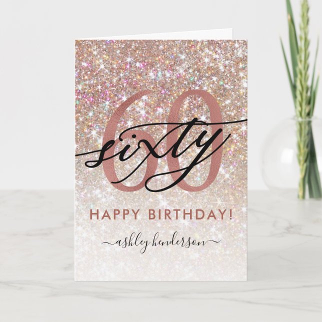 60th Birthday Chic Glitter Ombre Card (Front)