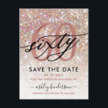 60th Birthday Chic Glitter Ombre Save The Date Postcard<br><div class="desc">Modern chic girly save the date postcard for 60th  birthday. Design featuring champagne sparkly glitter texture,  rose gold 60 and calligraphy script sixty. Personalise with a name and party details.</div>