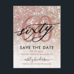 60th Birthday Chic Glitter Ombre Save The Date Postcard<br><div class="desc">Modern chic girly save the date postcard for 60th  birthday. Design featuring champagne sparkly glitter texture,  rose gold 60 and calligraphy script sixty. Personalise with a name and party details.</div>