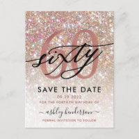 60th Birthday Chic Glitter Ombre Save The Date