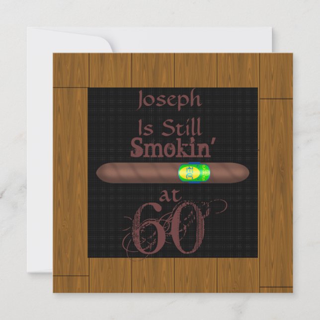 60TH  Birthday CIGAR  Invitations WOOD Look FRAME (Front)