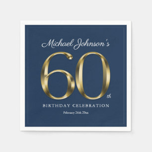 60th Birthday Classic Solid Gold Text Navy Blue Napkin
