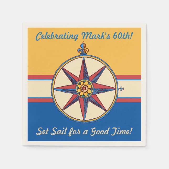 60th Birthday Coastal Lifestyle Nautical Theme Napkin (Front)