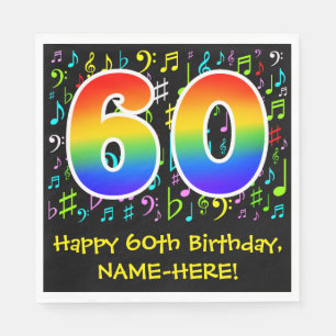 60th Birthday - Colorful Music Symbols, Rainbow 60 Napkin