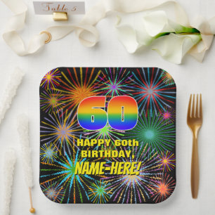 60th Birthday: Colourful, Fun Celebratory Firework Paper Plate