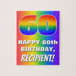 60th Birthday: Colourful, Fun Rainbow Pattern # 60 Jigsaw Puzzle