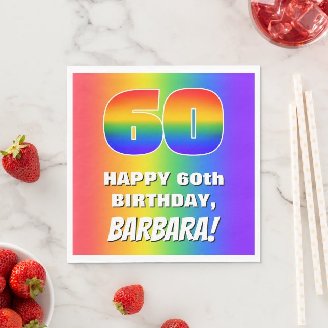 60th Birthday: Colourful, Fun Rainbow Pattern # 60 Napkin (Insitu)