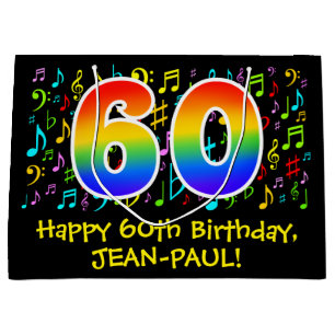60th Birthday - Colourful Music Symbols, Rainbow 6 Large Gift Bag