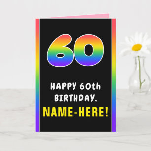 60th Birthday: Colourful Rainbow # 60, Custom Name Card