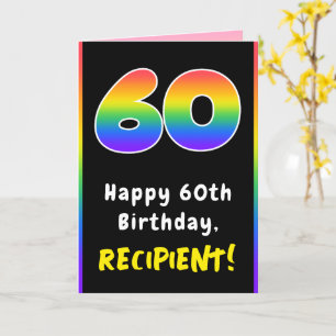60th Birthday: Colourful Rainbow # 60, Custom Name Card