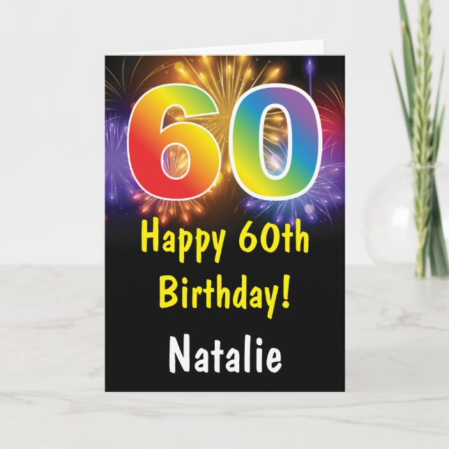 60th Birthday Colourful Rainbow Fireworks Card (Front)