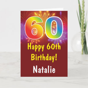 60th Birthday Colourful Rainbow Fireworks Red Card
